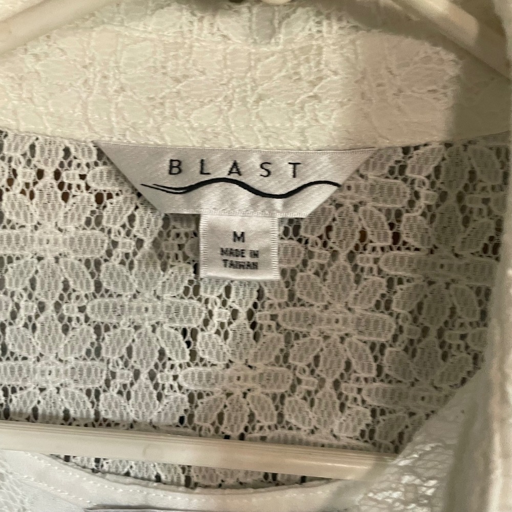 Blast Lace Button Down Top Blouse Semi-Sheer Long Sleeve White
Size M w/ tank - Picture 2 of 7